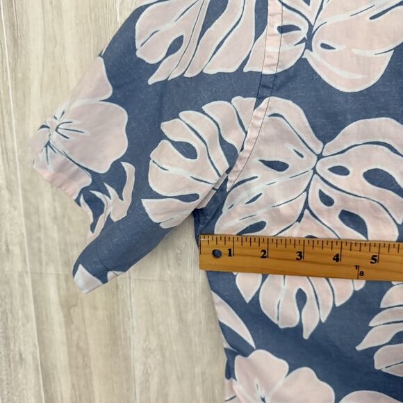 UNTUCKit Hawaiian Shirt Men’s Small Conero Palm Leaf Hibiscus Blue Pink Beach - Picture 12 of 13